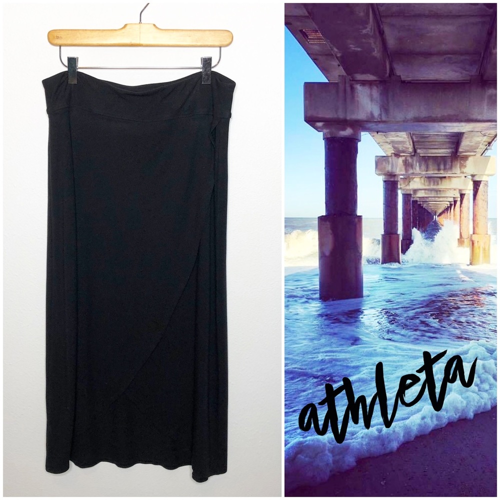 Athleta Faux Wrap Black Midi Skirt M